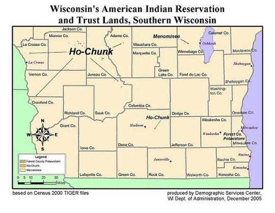 Wis American Indian Reservation and Trust Lands, Southern Wisconsin